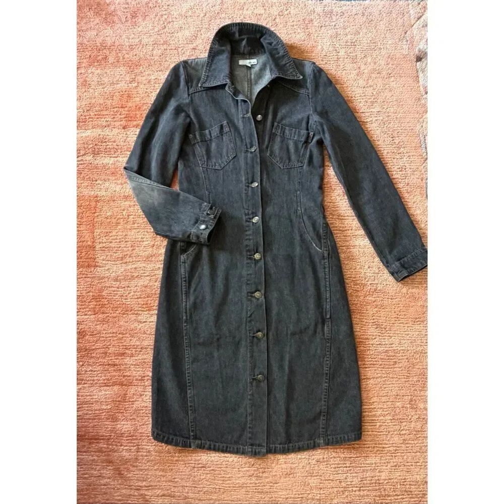 Vintage Hennes Denim Button Front Shirt Dress Dark Wash Size 36